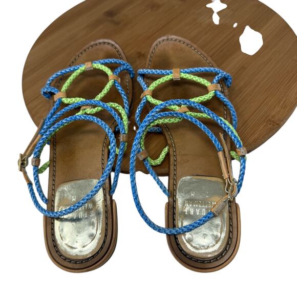 Stuart Weitzman Cordy Rope Braided Blue Green Sandals Preppy Vacation Womens 7 - Picture 5 of 7